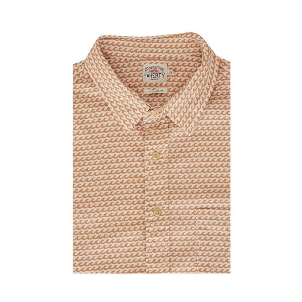 FAHERTY Orange Wave Pattern Button Up Shirt Men’s Size XLarge